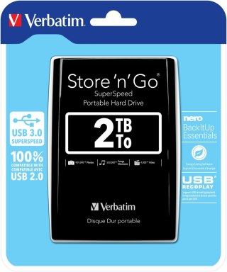 Verbatim Dysk zewnętrzny Verbatim 53177 (2 TB; 2.5"; USB 3.0; 5400 obr/min; kolor czarny)