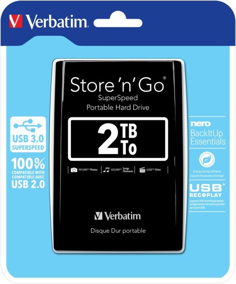 Verbatim Dysk zewnętrzny Verbatim 53177 (2 TB; 2.5"; USB 3.0; 5400 obr/min; kolor czarny)
