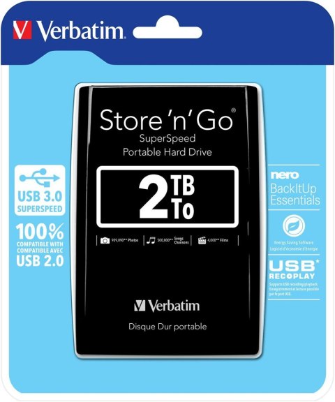 Verbatim Dysk zewnętrzny Verbatim 53177 (2 TB; 2.5"; USB 3.0; 5400 obr/min; kolor czarny)
