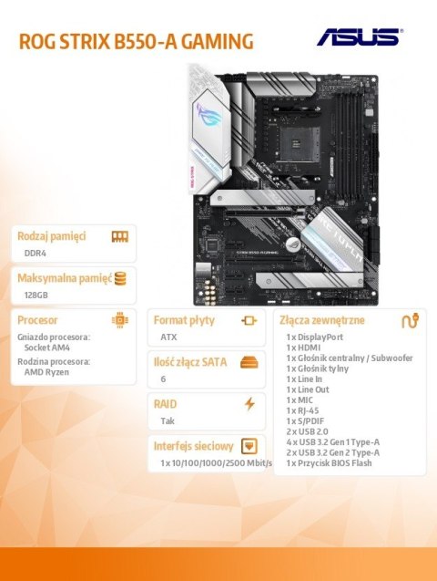 Asus Płyta główna ROG STRIX B550-A GAMING AM4 4DDR4 HDMI/DP ATX