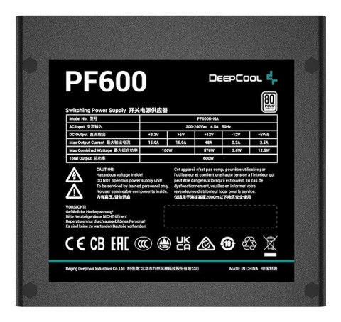DEEPCOOL Zasilacz DeepCool PF600 600W 80 Plus