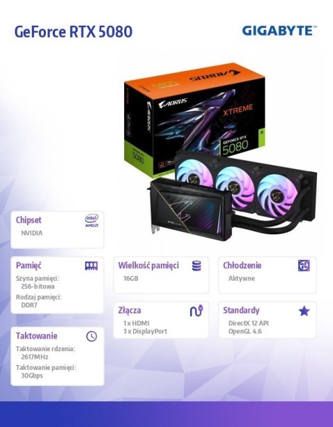 Gigabyte Karta graficzna GeForce RTX 5080 AORUS XTREME WATERFORCE 16G 256BIT (OUTLET)