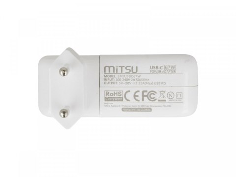 Mitsu Zasilacz ładowarka do laptopa 67W USB-C 5V-9V-12V-15V/3A, 20V/3.35A PD