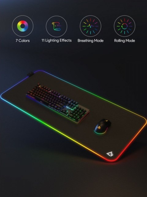 AUKEY KM-P7 RGB podkładka pod mysz i klawiaturę XXL gamingowa| 900x400x4mm | wodoodporna | gumowany spód | aplikacja G-aim Control Cen