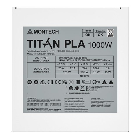 Montech Montech TITAN PLA 1000W moduł zasilaczy 20+4 pin ATX ATX Biały