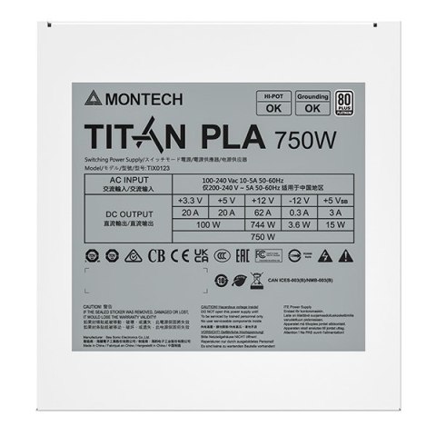 Montech Zasilacz Montech Titan PLA 750W - 80 PLUS & Cybenetics Platinum, modularny, PCIe 5.1 - 750 Watt