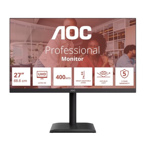 AOC AOC E4 U27E4CV monitor komputerowy 68,6 cm (27") 3840 x 2160 px 4K Ultra HD LED Czarny