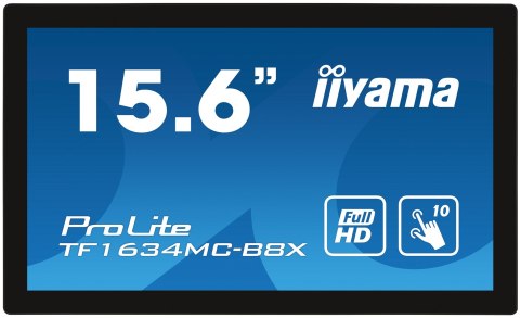IIYAMA Iiyama ProLite TF1634MC-B8X monitor komputerowy 39,6 cm (15.6") 1920 x 1080 px Full HD LED Ekran dotykowy Przeznaczony dla wielu