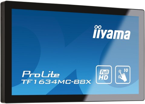 IIYAMA Iiyama ProLite TF1634MC-B8X monitor komputerowy 39,6 cm (15.6") 1920 x 1080 px Full HD LED Ekran dotykowy Przeznaczony dla wielu