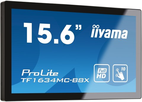 IIYAMA Iiyama ProLite TF1634MC-B8X monitor komputerowy 39,6 cm (15.6") 1920 x 1080 px Full HD LED Ekran dotykowy Przeznaczony dla wielu
