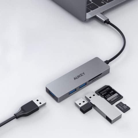 AUKEY HUB USB-C CB-C63 aluminiowy | Ultra Slim | 4w1 | 3xUSB 3.1 | 1xMicroSD i SD