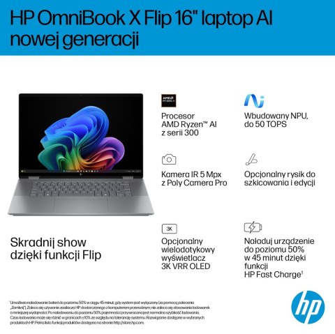 Hewlett-Packard HP OmniBook X Flip 16-ar0016nw Ryzen AI 5 340 16.0"2K Touch OLED IPS 300nits AG 16GB LPDDR5X SSD1TB Radeon 840M Cam 5MPx + IR 68
