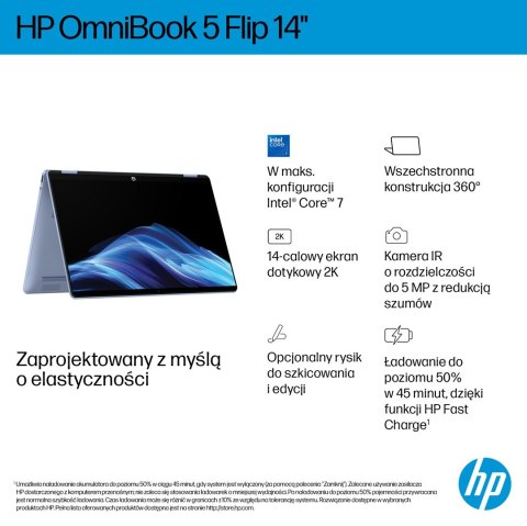 Hewlett-Packard HP OmniBook 5 Flip 14-fp0004nw Core 5 120U 14"2K Touch IPS 300nits 16GB LPDDR5 5200 SSD512 Intel Graphics Cam 1080p 68Wh Win11 B