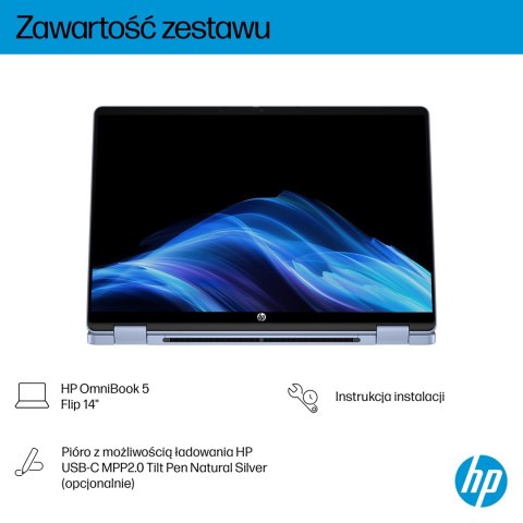 Hewlett-Packard HP OmniBook 5 Flip 14-fp0004nw Core 5 120U 14"2K Touch IPS 300nits 16GB LPDDR5 5200 SSD512 Intel Graphics Cam 1080p 68Wh Win11 B
