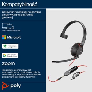 Hewlett-Packard Poly Blackwire 5210 Monaural USB-C Headset +3.5mm Plug +USB-C/A Adapter (Bulk)