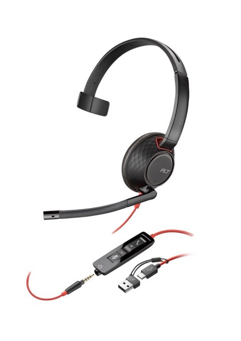 Hewlett-Packard Poly Blackwire 5210 Monaural USB-C Headset +3.5mm Plug +USB-C/A Adapter (Bulk)