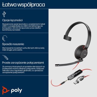 POLY POLY Jednouszny zestaw słuchawkowy USB-C Blackwire 5210 + wtyczka 3,5 mm + przejściówka USB-C/A