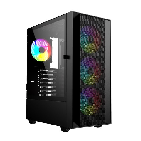 GEMBIRD GEMBIRD OBUDOWA FORNAX 4000 MIDI-TOWER (2X USB 3.0, 1X USB 2.0, HD AUDIO, SZKLANY PANEL BOCZNY, PODŚWIETLENIE ARGB) CZARNA