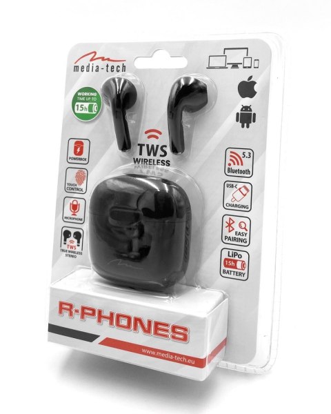 Media tech Słuchawki Media tech MT3589K (douszne; Bluetooth; z wbudowanym mikrofonem; kolor czarny