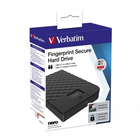 Verbatim Verbatim Fingerprint Secure zewnętrzny dysk twarde 2 TB USB Type-C 3.2 Gen 1 (3.1 Gen 1) Czarny