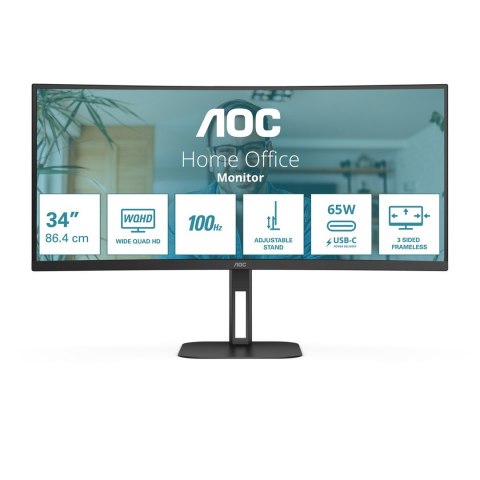AOC AOC V5 CU34V5C/BK LED display 86,4 cm (34") 3440 x 1440 px Wide Quad HD Czarny