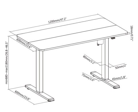 EQUIP Wyposażenie biurka w pojedynczy silnik elektryczny 70Kg sw lite Spedycja, Wysyłka