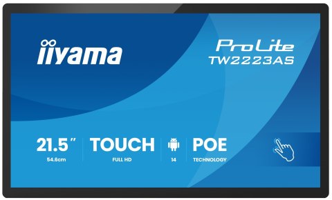 IIYAMA Iiyama TW2223AS-B3P signage display Interaktywny płaski panel 54,6 cm (21.5") Wi-Fi 450 cd/m2 Full HD Czarny Ekran dotykowy Proc
