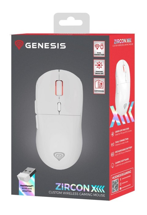 GENESIS GENESIS Zircon XIII myszka Gaming Oburęczny RF Wireless + USB Type-C Optyczny 26000 DPI