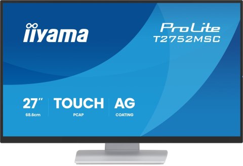 IIYAMA Iiyama ProLite T2752MSC-W1AG monitor komputerowy 68,6 cm (27") 1920 x 1080 px Full HD LCD Ekran dotykowy Biały