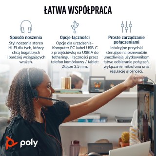 Hewlett-Packard POLY Stereofoniczny zestaw słuchawkowy USB-C Blackwire 3225 + wtyczka 3,5 mm + przejściówka USB-C/A (opakowanie zbiorcze)