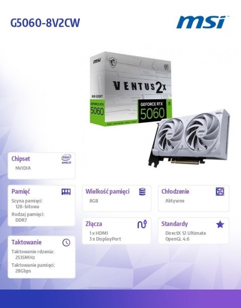 MSI Karta graficzna GeFroce RTX 5060 8G VENTUS 2X OC WHITE