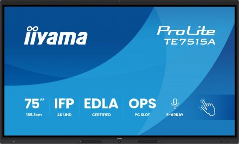 IIYAMA Monitor interaktywny 75 cali TE7515A-B2AG, VA,4K,40pkt,550cd,DeepContrast-IR+, HDMI x2,DP,USB-C, 2 x 20W, OPS Slot x1, 5xUSB,