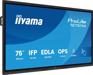 IIYAMA Monitor interaktywny 75 cali TE7515A-B2AG, VA,4K,40pkt,550cd,DeepContrast-IR+, HDMI x2,DP,USB-C, 2 x 20W, OPS Slot x1, 5xUSB,