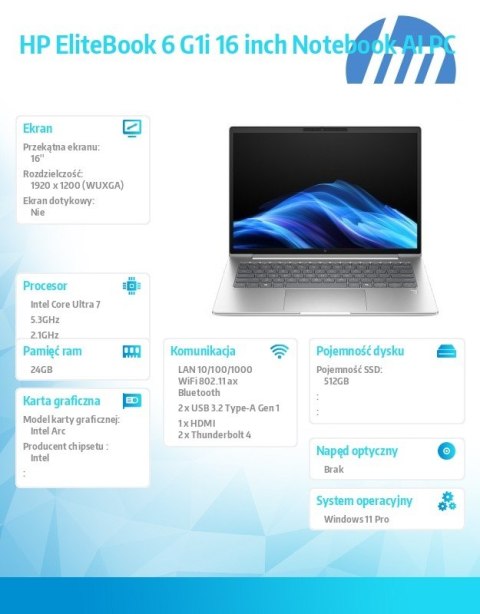 HP Inc. Laptop EliteBook 6 G1i U7-265U 512GB/24GB/W11P/16.0 C51GRET