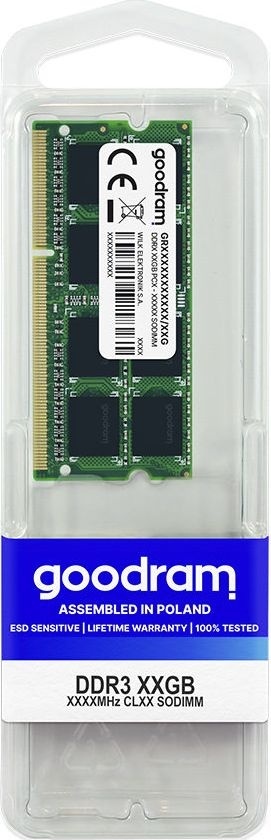 Pamięć do laptopa GoodRam SODIMM, DDR3, 4 GB, 1600 MHz, CL11 (GR1600S364L11S/4G)