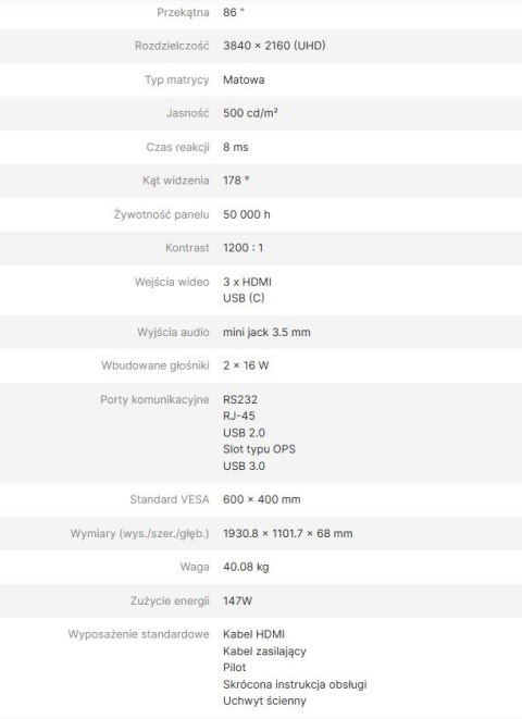 AVTEK AVTEK MONITOR INFORMACYJNY DS2 86"
