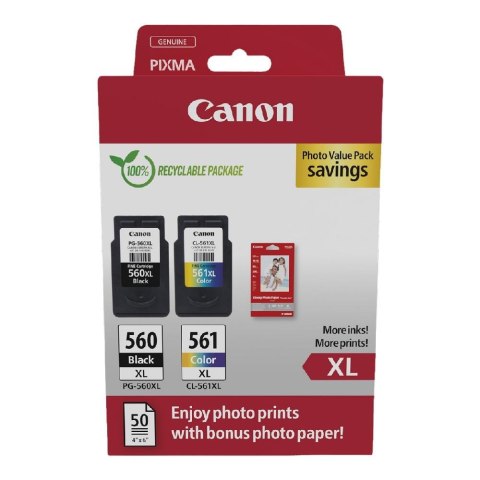 Canon Zestaw tuszy Canon PG-560 XL Black 14,3 ml 400 str./CL-561 XL Color 12,2 ml 400 str. + papier fotograficzny glossy (3712C008)