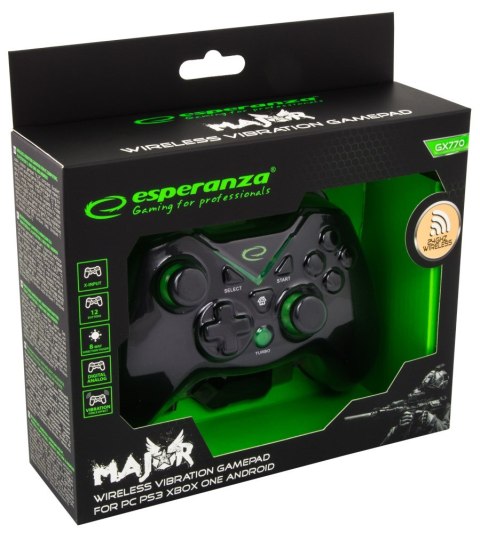 Esperanza Gamepad bezprzewodowy Esperanza EGG112K (PC, PS3, Xbox One; kolor czarny, kolor zielony)