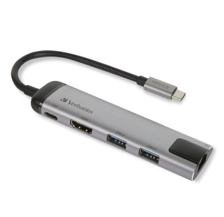 Verbatim Verbatim 49141 stacja dokująca USB 3.2 Gen 1 (3.1 Gen 1) Type-C Czarny, Srebrny