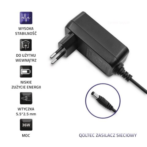Qoltec Zasilacz sieciowy 36W | 12V | 3A | 5.5*2.5