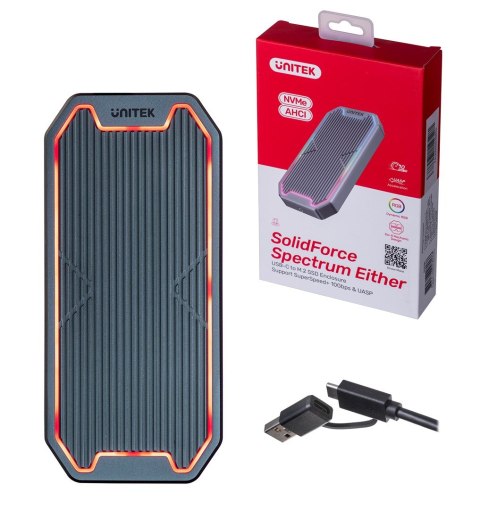UNITEK UNITEK OBUDOWA DYSKU USB-C M.2 SSD NVME/SATA, 10GBPS, RGB