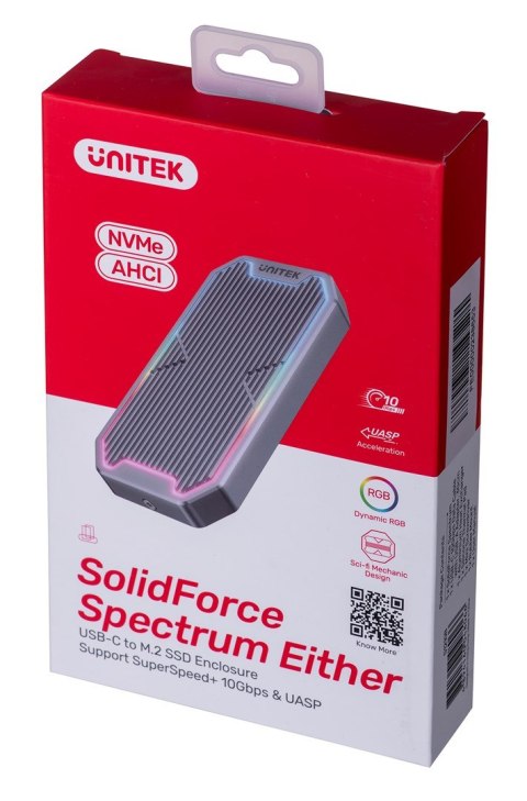 UNITEK UNITEK OBUDOWA DYSKU USB-C M.2 SSD NVME/SATA, 10GBPS, RGB