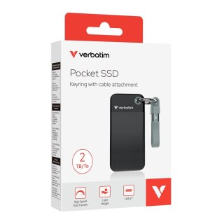 Verbatim Zewnętrzny dysk SSD Verbatim Pocket SSD 2TB USB 3.2 Gen 2 (3.1 Gen 2) Czarny, Szary