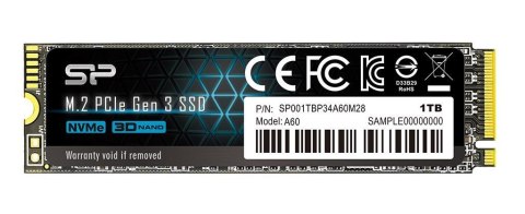 Silicon Power Dysk SSD Silicon Power A60 1TB M.2 PCIe NVMe Gen3x4 TLC 2200/1600 MB/s (SP001TBP34A60M28)