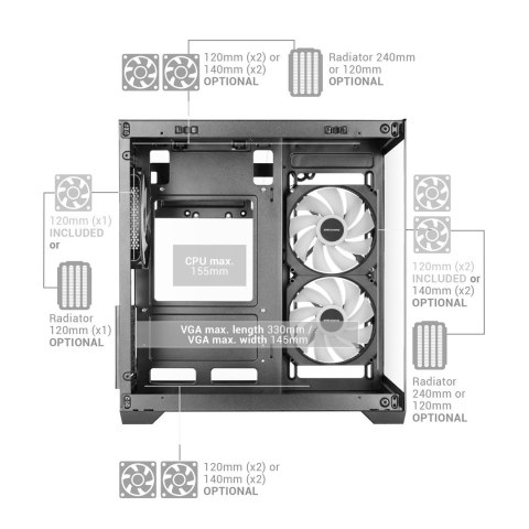 TACENS TACENS MARS MC-VIEW3 3xARGB USB-C mATX- obudowa/cases