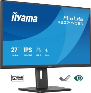 IIYAMA Iiyama ProLite XB2797QSN-B1 monitor komputerowy 68,6 cm (27") 2560 x 1440 px Quad HD LCD Czarny