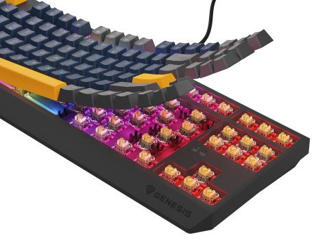 GENESIS GENESIS THOR 230 TKL klawiatura Gaming USB + RF Wireless + Bluetooth QWERTY Czarny, Niebieski, Szary, Pomarańczowy