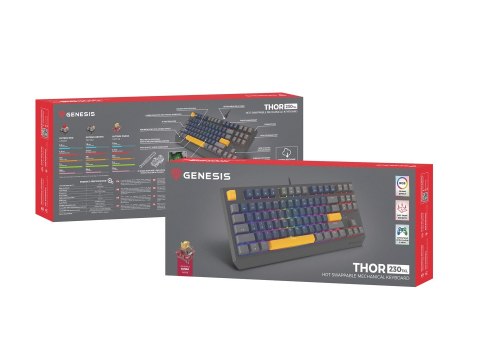 GENESIS GENESIS THOR 230 TKL klawiatura Gaming USB + RF Wireless + Bluetooth QWERTY Czarny, Niebieski, Szary, Pomarańczowy