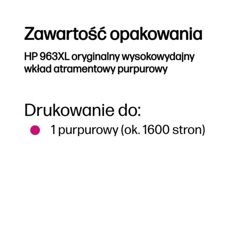 Hewlett-Packard HP 963XL oryginalny wysokowydajny wkład atramentowy purpurowy