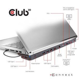 Club 3D Stacja dokująca CLUB3D CSV-1564W100 USB 3.2 Gen 1 (3.1 Gen 1) Type-C Czarny